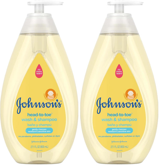 Johnson's Head-to-Toe Gentle Tear-Free Baby & Newborn Wash & Shampoo, Sulfate-, Paraben- Phthalate- & Dye-Free, Hypoallergenic Wash for Sensitive Skin & Hair, 27.1 fl. Oz (Pack of 2)