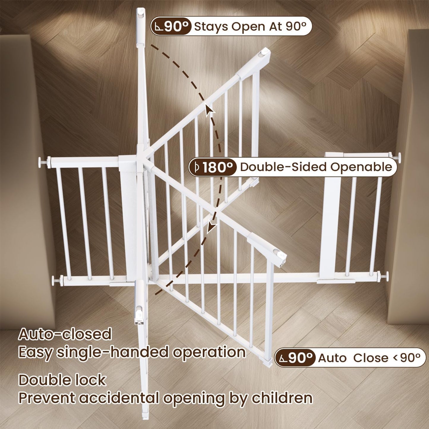 Baby Gate for Stairs - 29.6-46" Auto Close Dog Gate for Doorways, Extra Wide Child Gate Indoor, Walking Through Safety Gate for Kid, Pet Gates No Drilling White, Mom's Choice Awards Winner