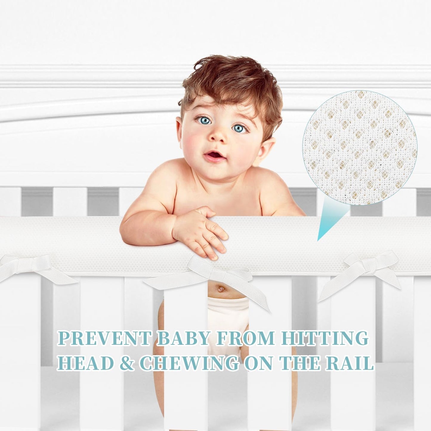 3 in 1 Crib Rail Covers for Life Size Cribs,White Soft Anti-Collision Strip Corner Covers,Protect Baby Teeth and Save Crib Rails, Rail Edge Protector Strip (white01)