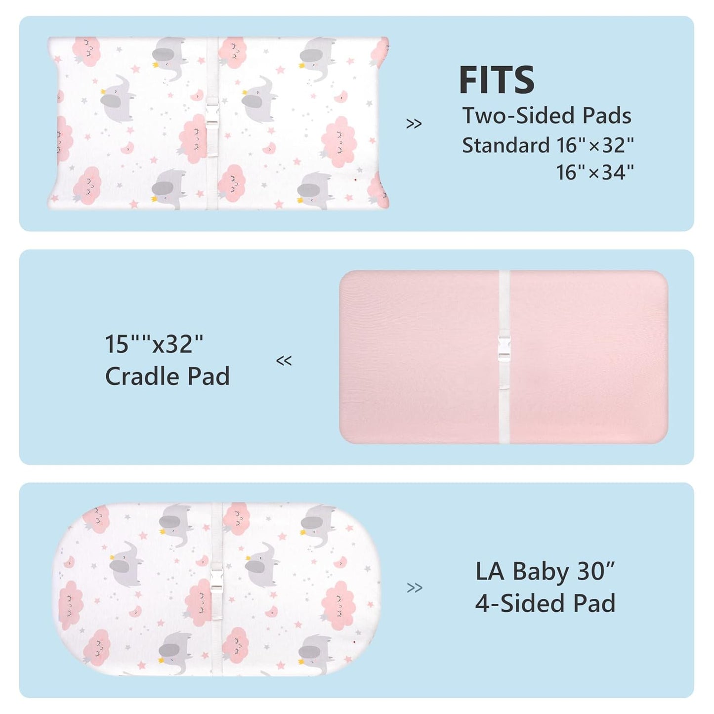 TILLYOU Changing Pad Cover Set in Soft Jersey Material - Fits 32"/34''x16 Contoured Pad for Babies,Elephant & Cloud, Pink