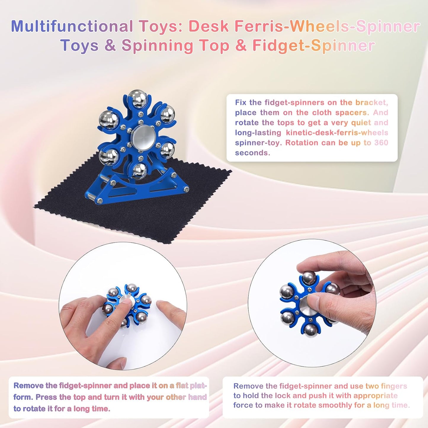 Desk-Fidget-Toys for Ferris-Wheels-Spinner: Metal Kinetic-Spinner 4mins, Cool-Gadgets for Kid Children Teen Adult EDC-Toy, ADHD Tools Cool-Stuff Stress Relief Gift for Office Home School Christmas