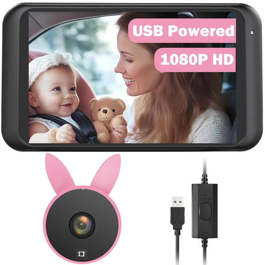 BV2 USB Baby Car Camera: 4.5" 1080P Car Seat Camera with IR Night Vision & Shockproof Clip, Real-Time Infant Monitoring, Baby Must Have Gift for New Moms & Newborn Essentials