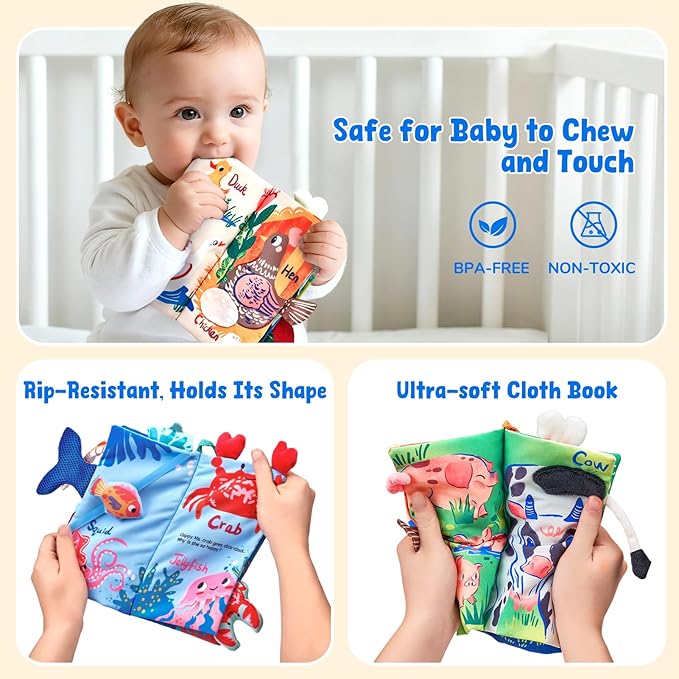 JoyCat Baby Books 0-6 Months - 2PCS Infant Toys 0-6m Tummy Time Babies Toy Newborn Toys Early Development Sensory Book Baby Girl Boy Shower Christmas Birthday Gift Stocking Stuffers