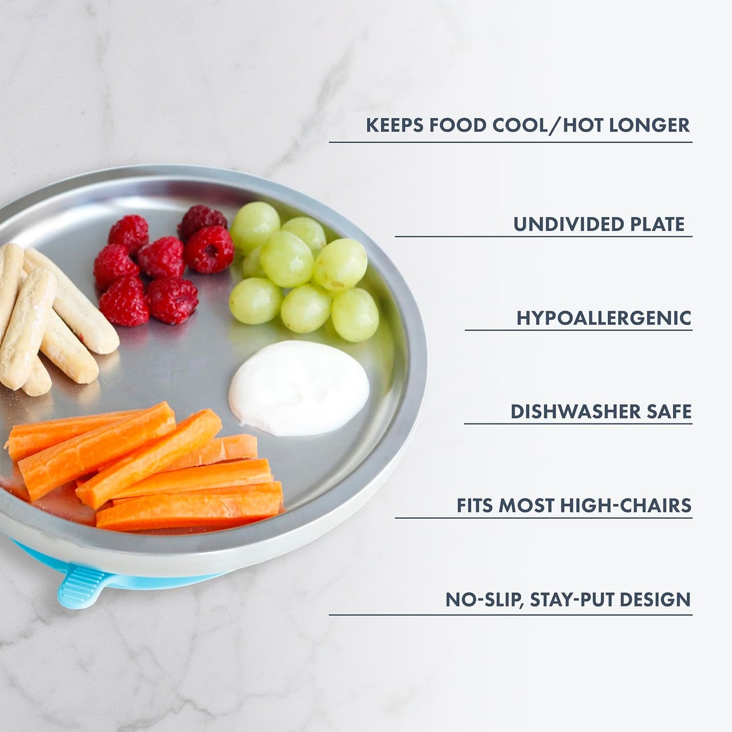 Avanchy Open Baby Plates with Suction – Stainless Steel Divided Plates for Toddlers, BPA-Free, Dishwasher Safe, Unbreakable, Non-Toxic, 100% Silicone Suction – Black