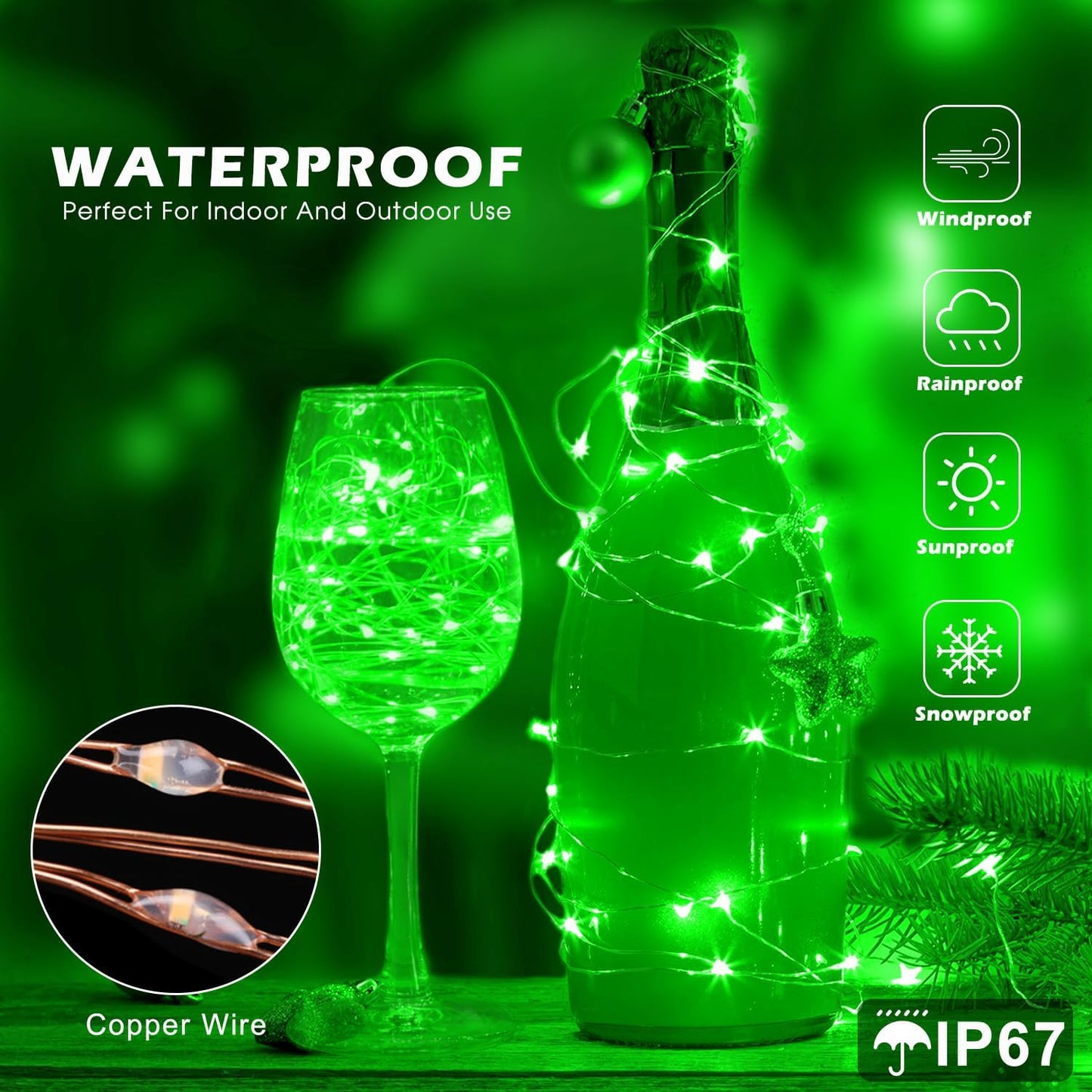 Fairy Lights 72ft 220 LED USB Twinkle String Lights Plug in Silver Wire Lights with Remote and Timer 8 Modes Outdoor Waterproof Starry Lights DIY Party Wedding Christmas Decoration（Green）