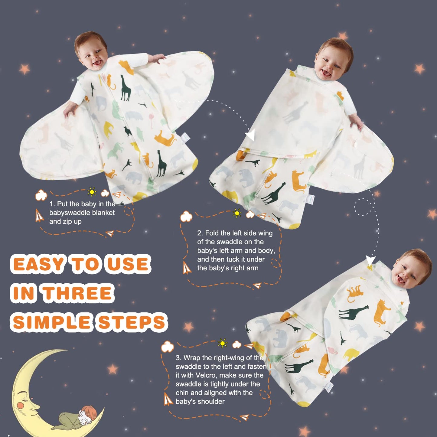 Swaddle-Blanket Baby Girl & Boy Swaddles Newborn Infant Transition 100% Cotton Wrap Blankets, 3-Way Adjustable Wearable Blanket, TOG 1.0 (Colorful Zoo,Small,0-3 Month)
