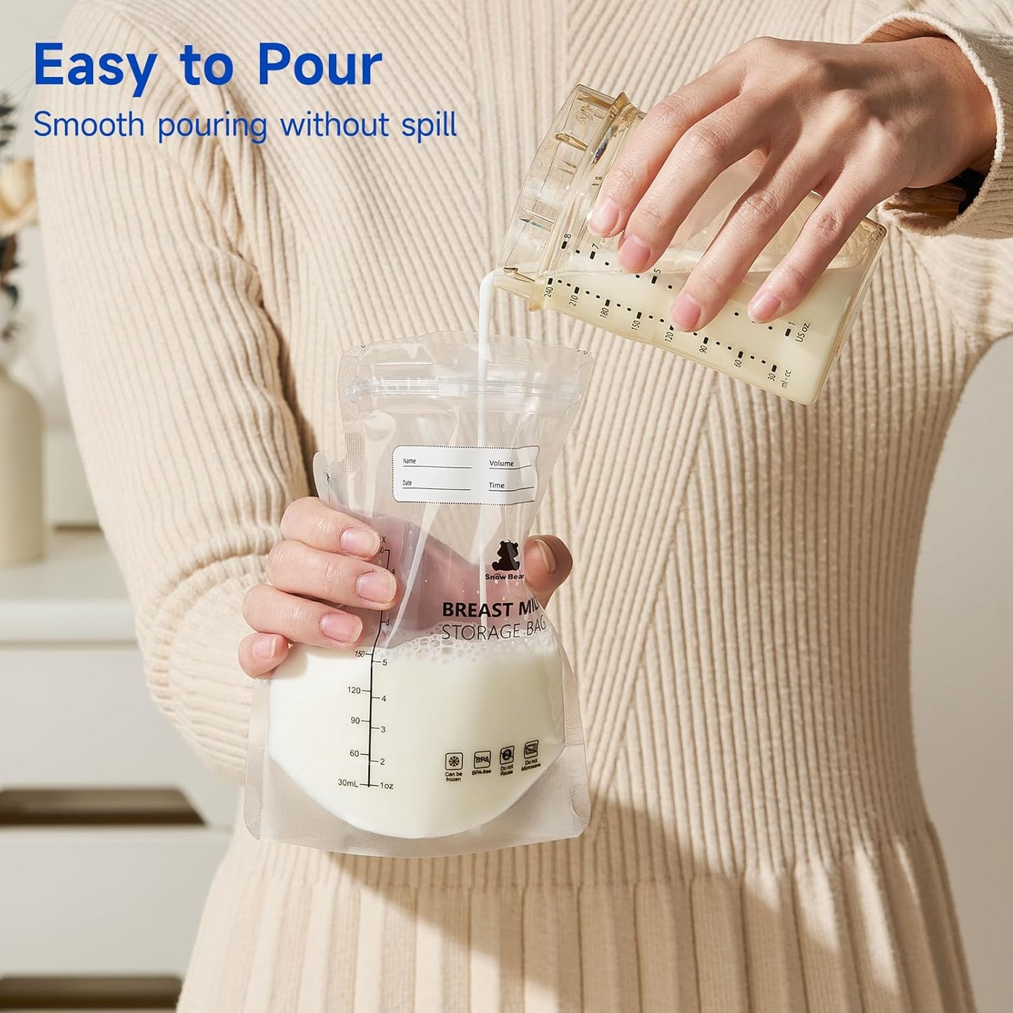 Snow Bear Breastmilk Storage Bag, 6oz Breast Milk Storage Bags for Freezer, 120 Count Milk Bags for Breastmilk