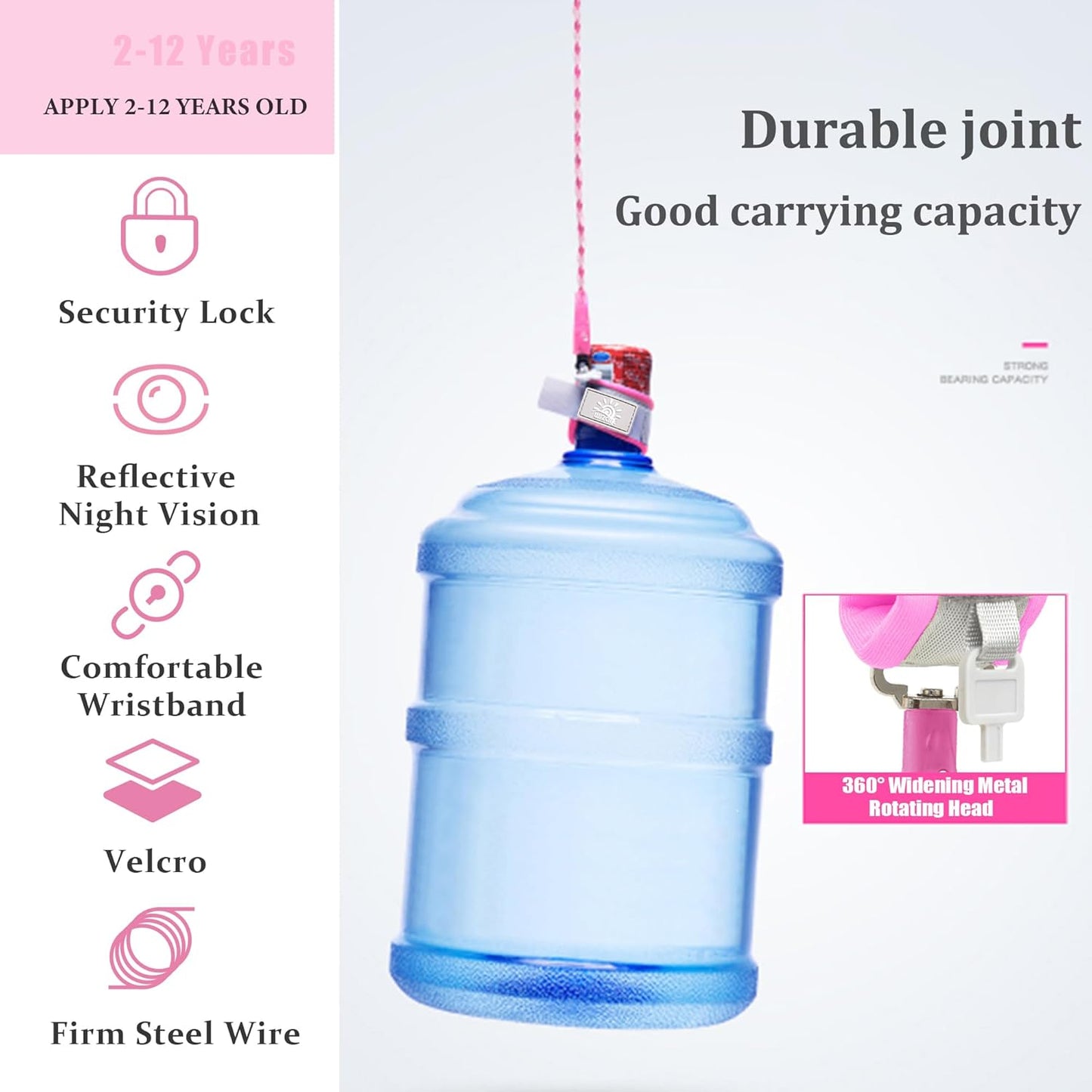 Toddler Harness Walking Leash- Child Anti Lost Wrist Link - Child Safety Harness - Upgrade with Reflective(6.5ft) - for Boys and Girls,Not Easy to Open Without Key (Pink)