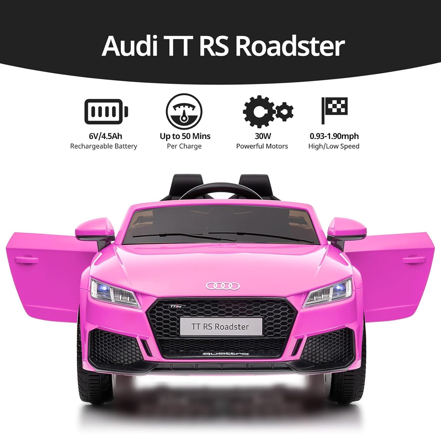 Electric Car for Kids, Licensed Audi 6V Kids Ride on Car Toy for Toddlers with Remote, Bluetooth - Pink