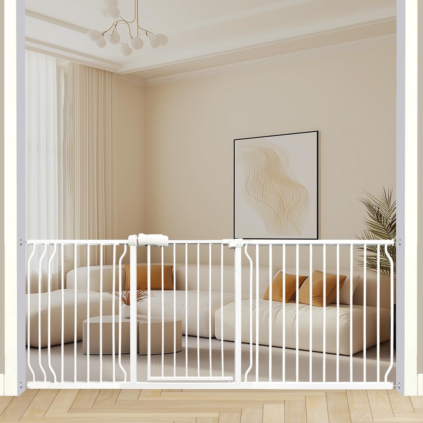 Heavy Duty Baby & Dog Safety Gate - Extra Wide 76.4-81.1 Inch, White Metal, Tension Mounted No Drilling Pet Gate for Stairs & Doorways, 30 Inch Tall