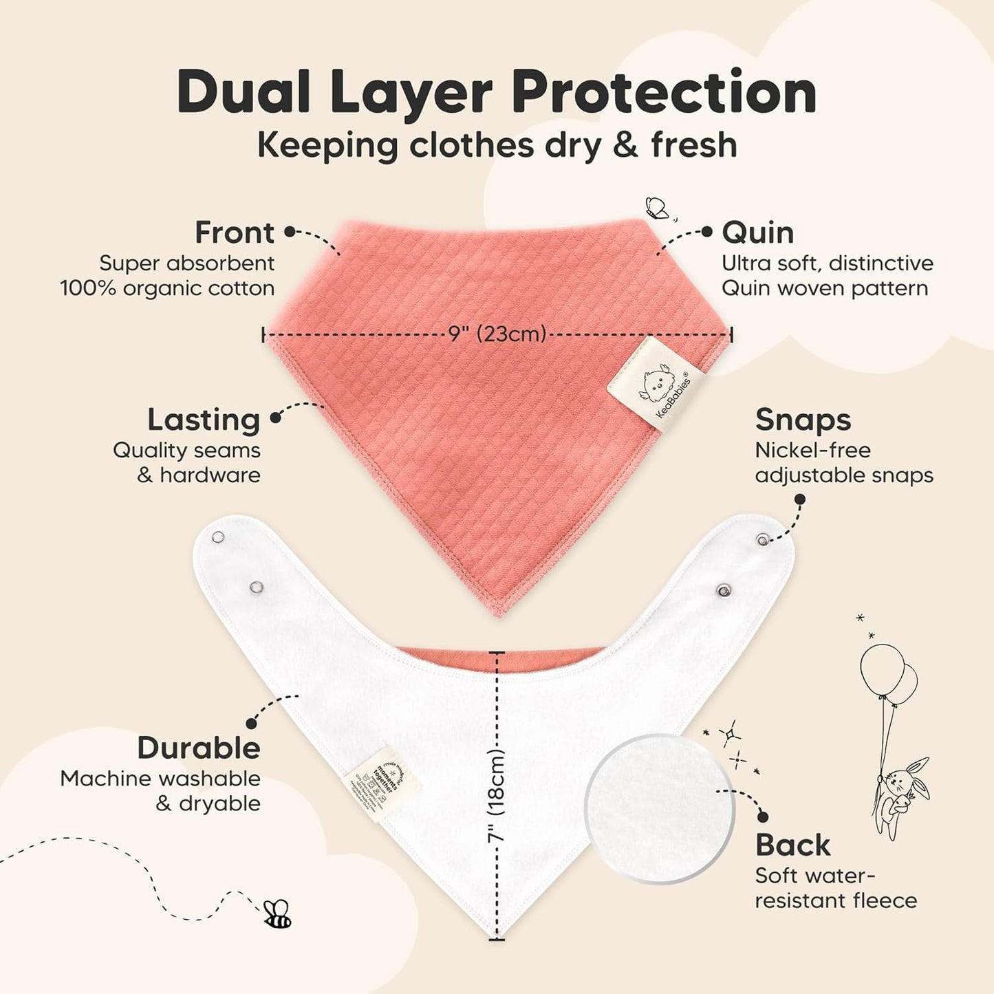 KeaBabies 8-Pack Bandana Bibs for Baby Girls, Boys - Organic Cotton Baby Bibs for Drooling & Teething Newborn, Toddler, Infant 0-36 Months, Extra Soft, Absorbent Cloth with Snaps (Muted Pastel)