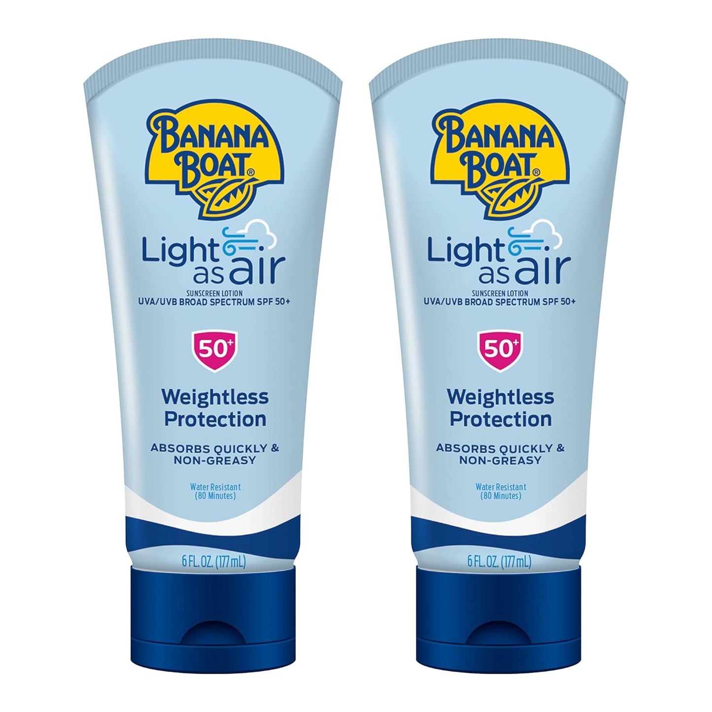 Banana Boat Light As Air Sunscreen Lotion SPF 50 Twin Pack | Lightweight & Non-Greasy Lotion Sunscreen SPF 50, Sunblock, Oxybenzone-Free, 6oz each