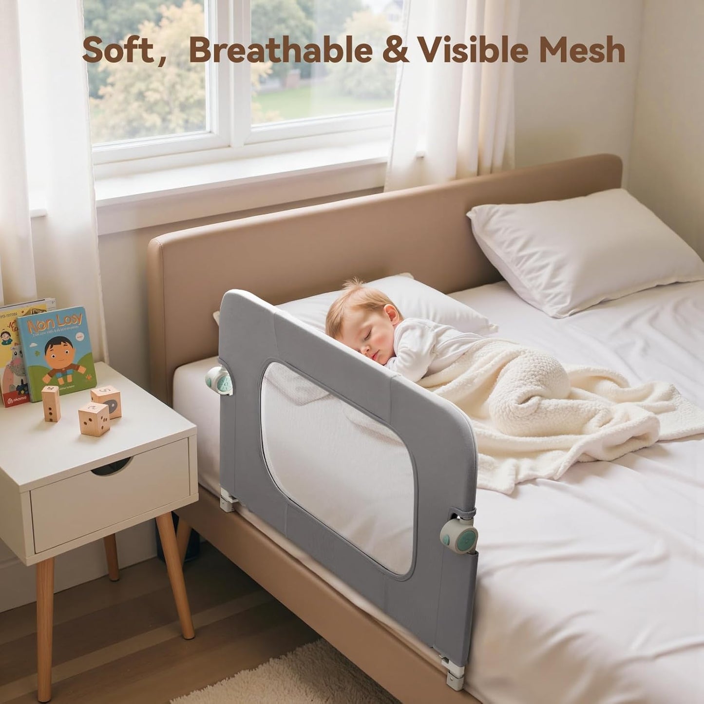 Reinforced Bed Rail for Toddlers – 47’’ Long Safety Guard with Thickened Material, Adjustable & Folding Bed Rails for Twin, Full, Queen, King Beds