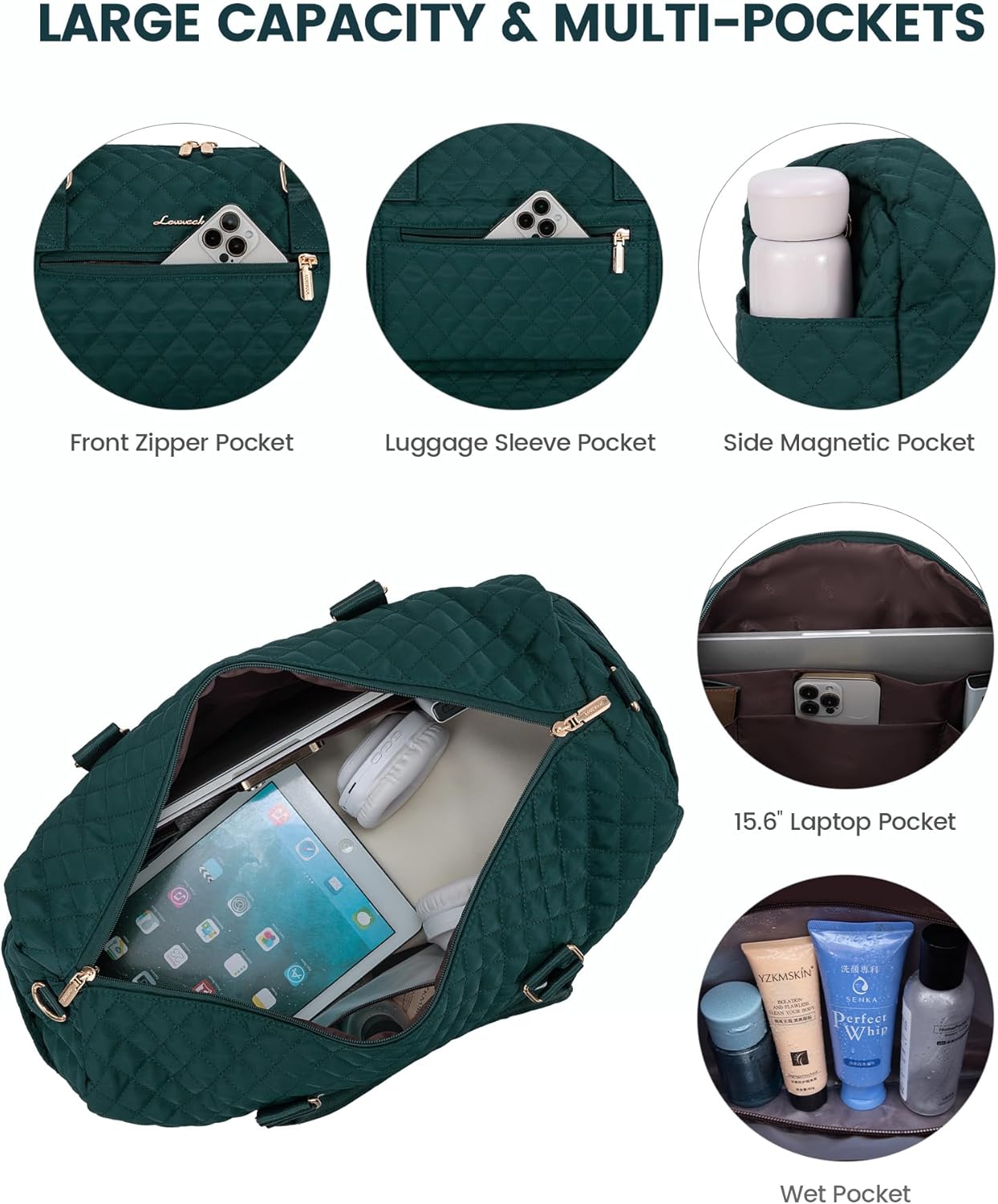 LOVEVOOK Travel Duffle Bag for Women, Weekender Overnight Bag with Shoe Compartment, Carry on Bag with Toiletry Bag, Gym Duffel Bag with Wet Pocket, Hospital Bags for Labor and Delivery 3 Pcs Set