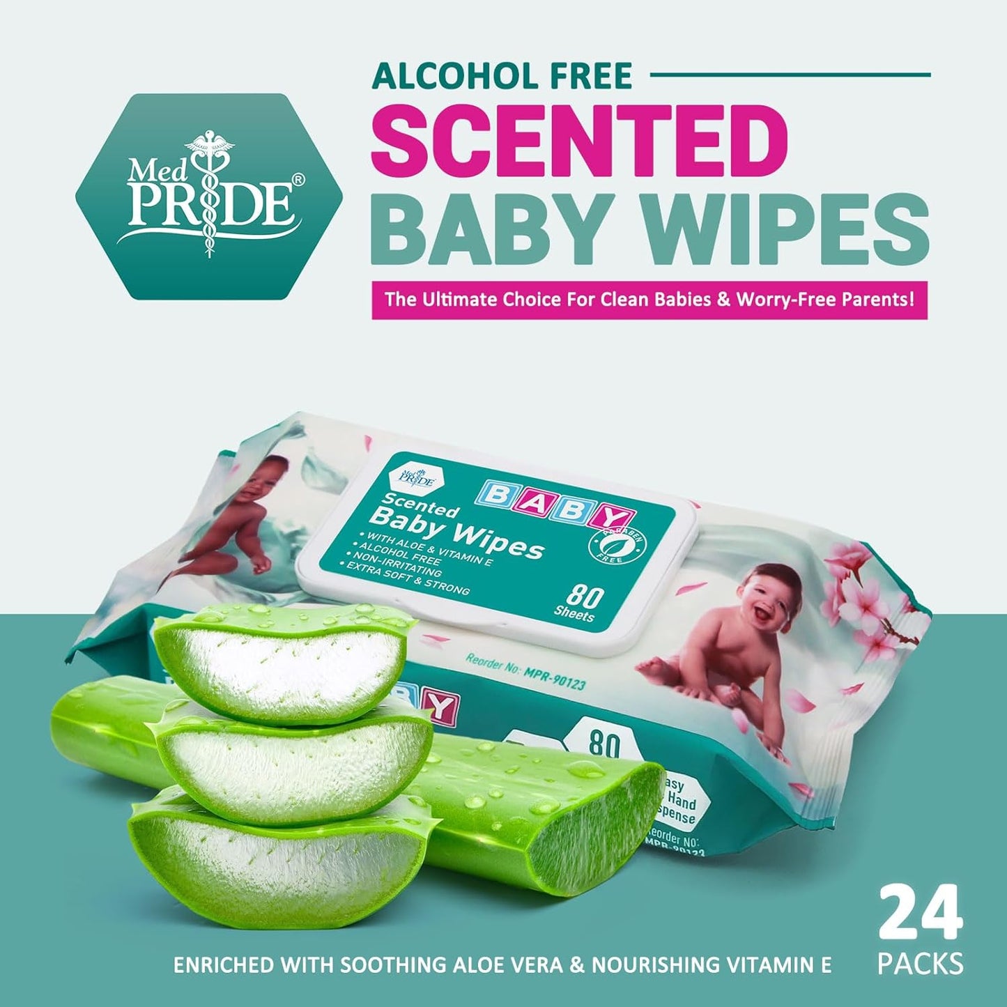 MED PRIDE Scented Baby Wipes Packs in Bulk, 24 Packs X 80 = 1920 Count, Alcohol-Free, Paraben-Free, with Aloe Vera & Vitamin E