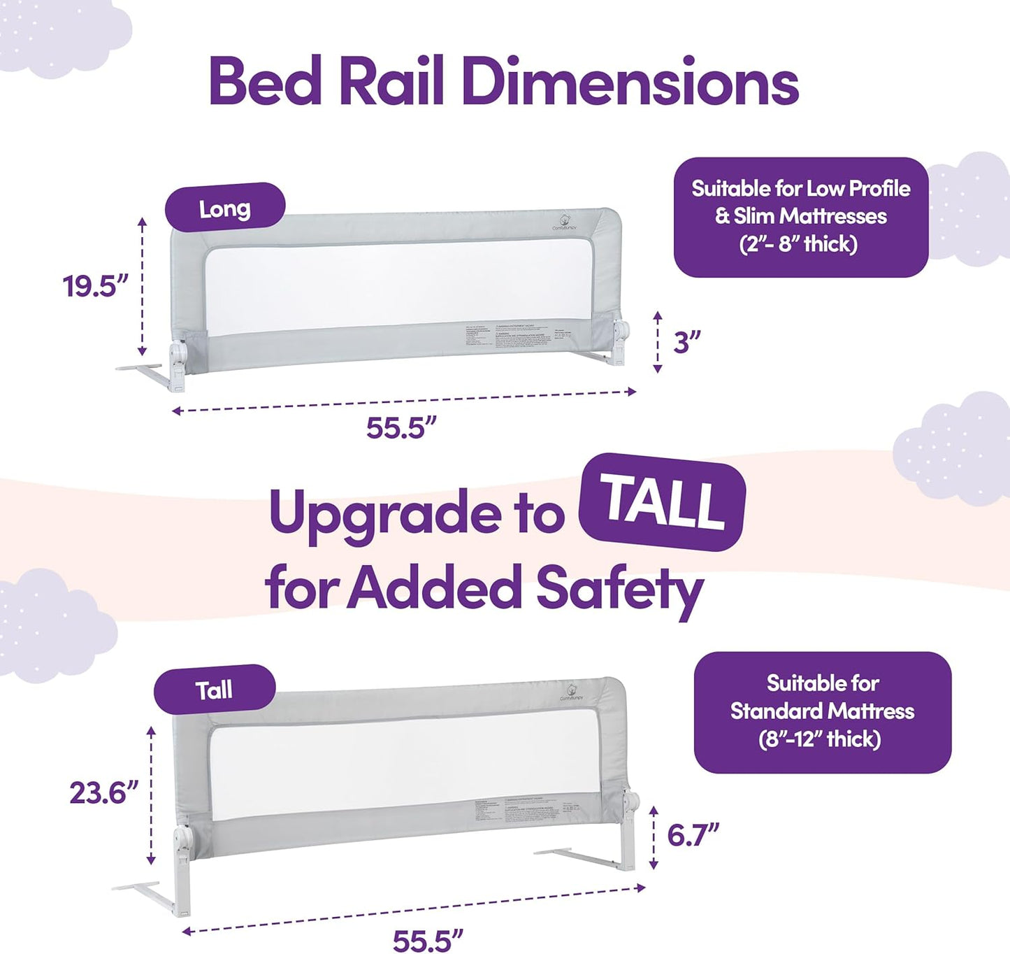 ComfyBumpy 1-Pack Bed Rail for Toddlers 55.5" L x 19.5" H | Toddler Bed Rails for Twin, Full, Queen & King Mattress Size | Swing Down Rail Guard | Mattress Side Rail for Kids | Gray