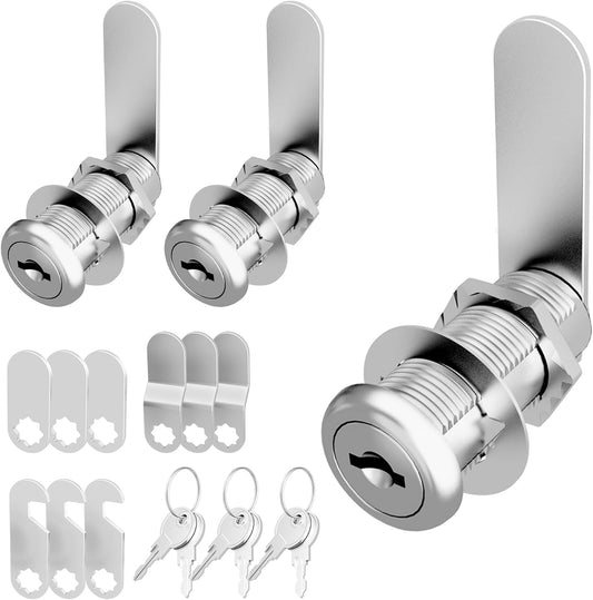 3 Pcs Cabinet Locks with Keys, 1-1/2 Inch Cam Lock Keyed Alike, Mailbox Locks Replacement for Cabinet and Drawer Lock with Keys, Zinc Alloy