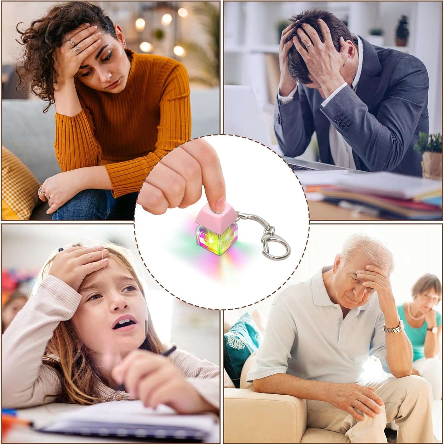 Keyboard Fidget Toys for Adults Keyboard Clicker with LED Light Keychain Fidget Sensory Fun Toys for Anxiety Decompression (Pink, 1P)