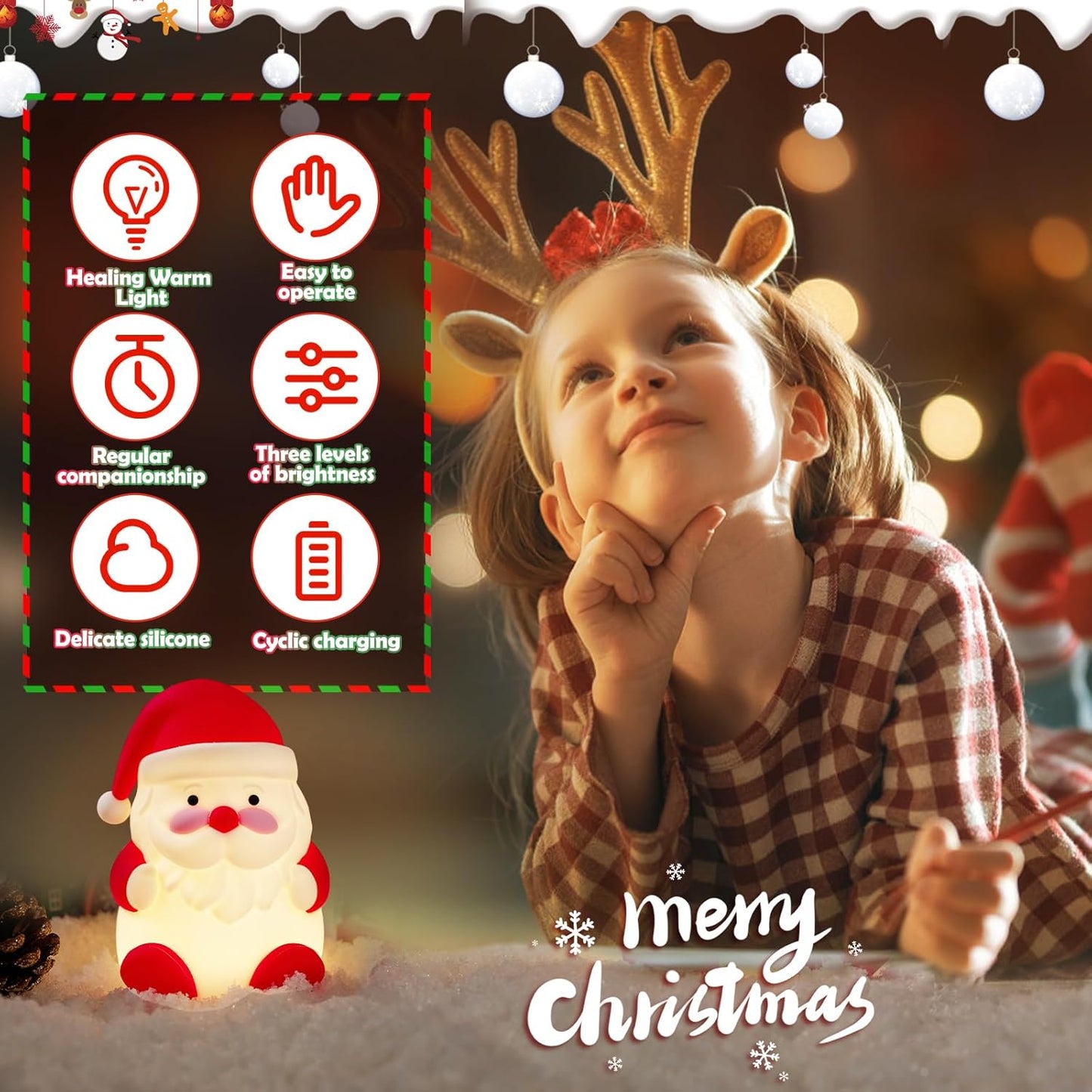 Rechargeable LED Christmas Gift Night Light - 3 Level Dimmable Touch Lamp for Nursery and Kids Room Decor - Perfect Sleep Aid and Gift