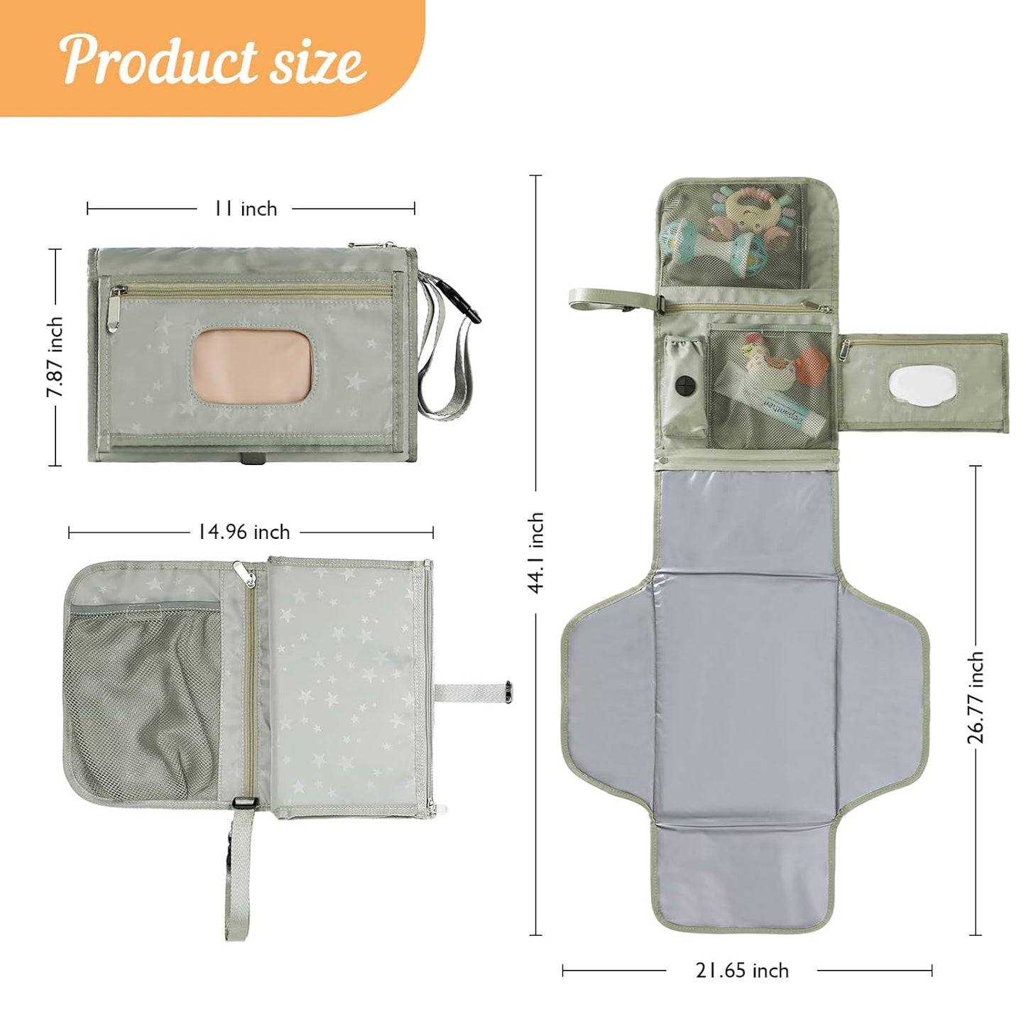 Portable Baby Diaper Changing Pad with Wipe Dispenser and Waste Bag Dispenser Detachable Diaper Changing Travel Bag with Waterproof Changing Mat Well Organized for Changing Kits