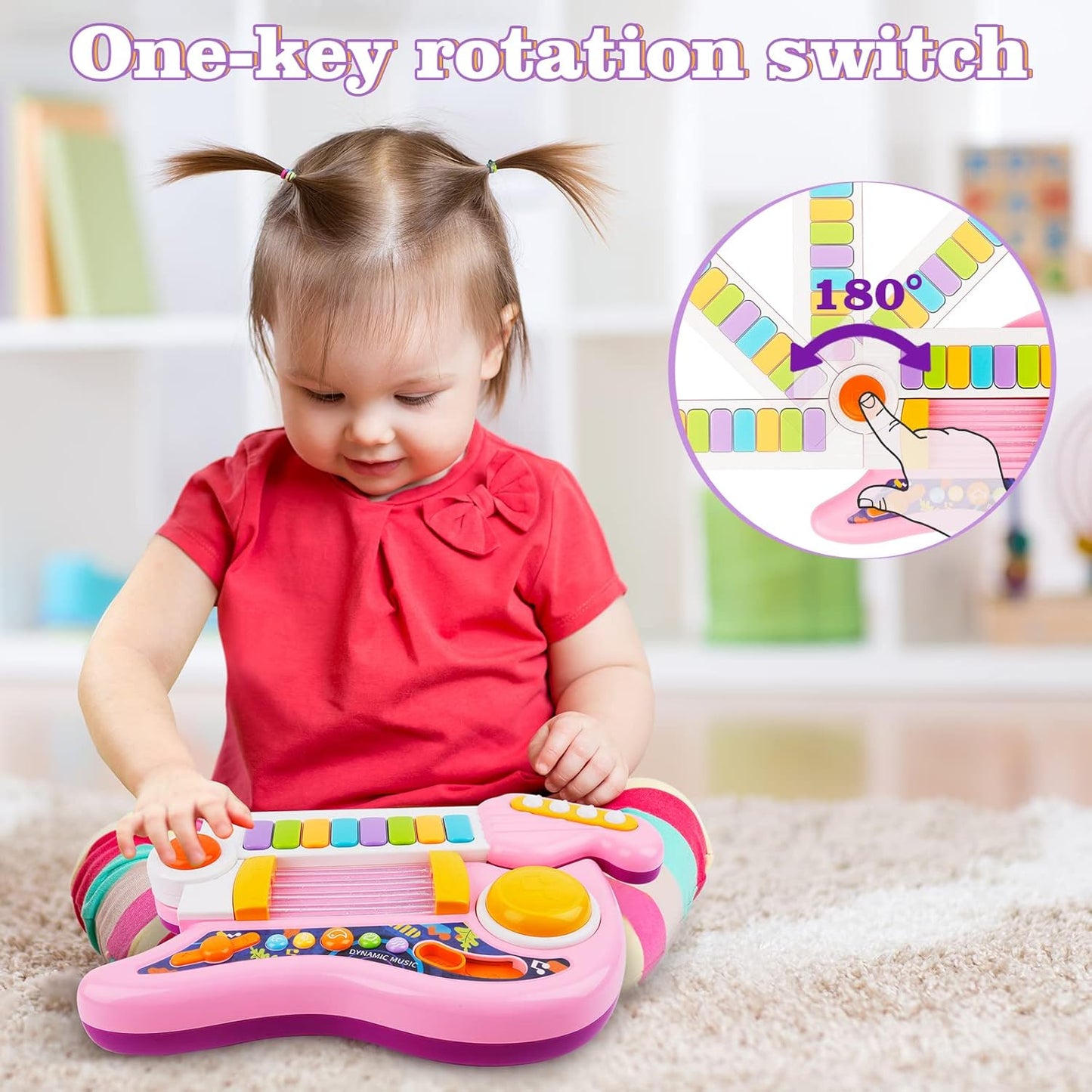 Kids Guitar, Electric Toddler Baby Music Toys for Ages 2-4 with Piano Mode Strap and Lights Child Musical Instruments Ideal for 2+ Year Old Girls Boys Birthday