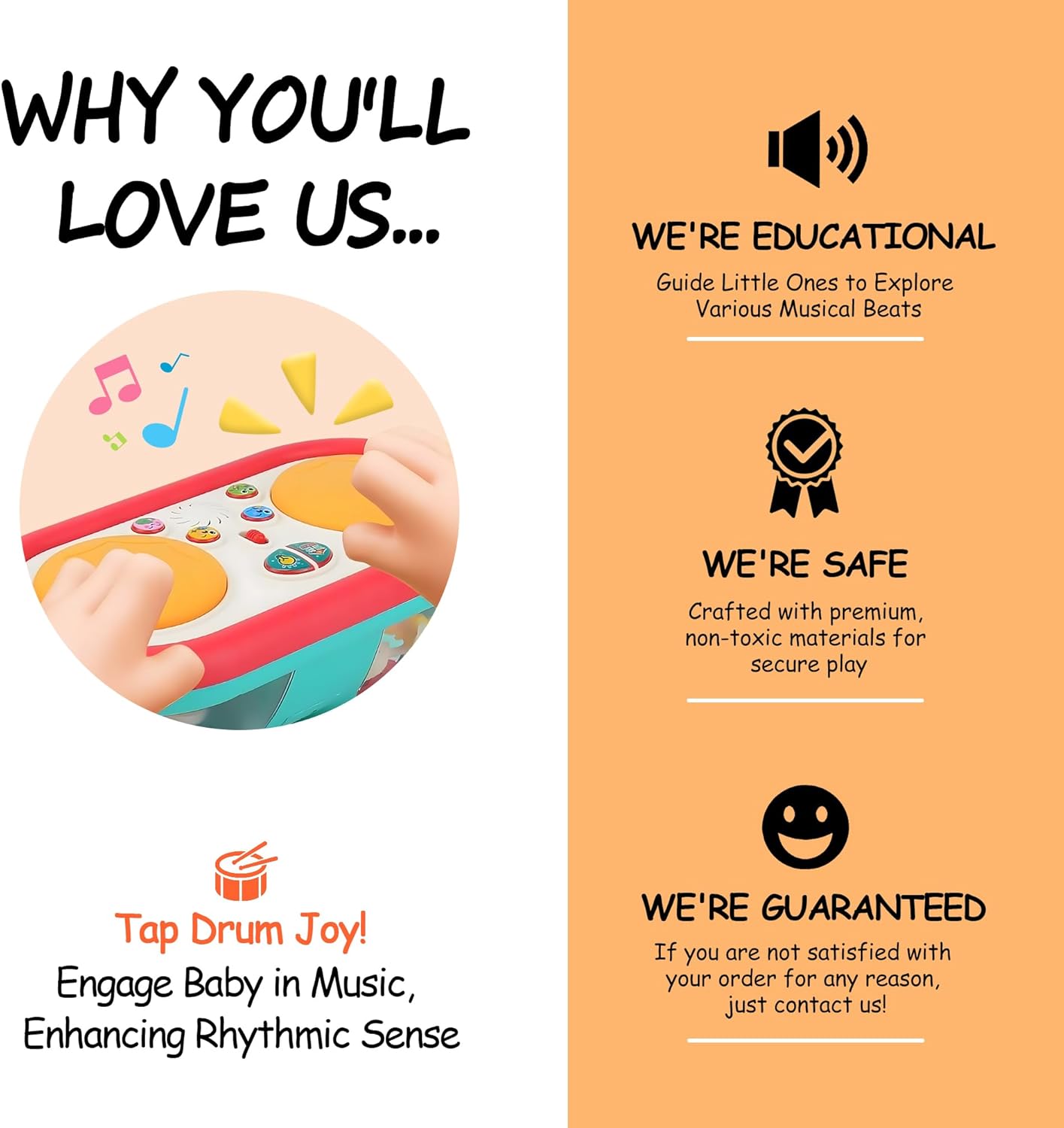 Baby Toys for 6 to 12 Months, Drum Musical Learning Infant Toys Rotating Light Up Toys for 12-18 Months, Tummy Time Toys for Baby 0-3-6-9 Months, Baby Gifts Toys 1 Year Old