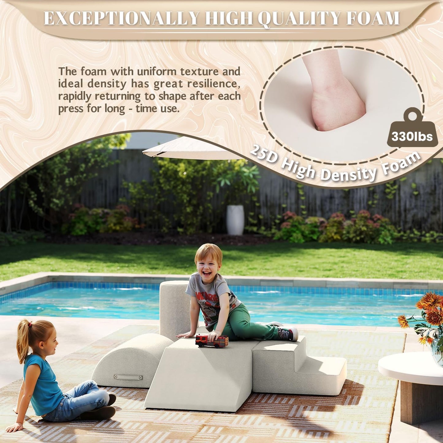 jela Foam Blocks 6Pcs Soft Play Equipment Waterproof Fabric, UV Resistant Toddler Climbing Toys Indoor& Outdoor Soft Play Climbing for Toddlers, Lightweight Climbing Blocks for Babies, Kids (Sand)