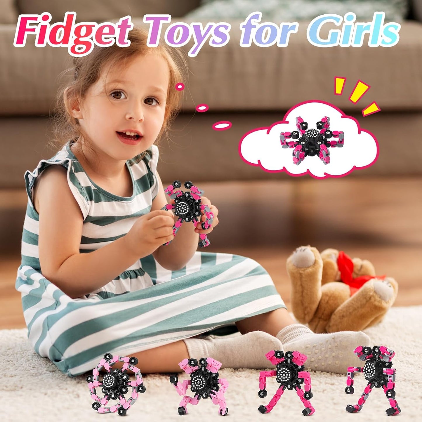 Fidget Toys for Teen Girls, Transformable Fidget Spinners,Autism ADHD Stress Relief Sensory Toys for Boys and Girls, Stocking Stuffers for Kids Adults