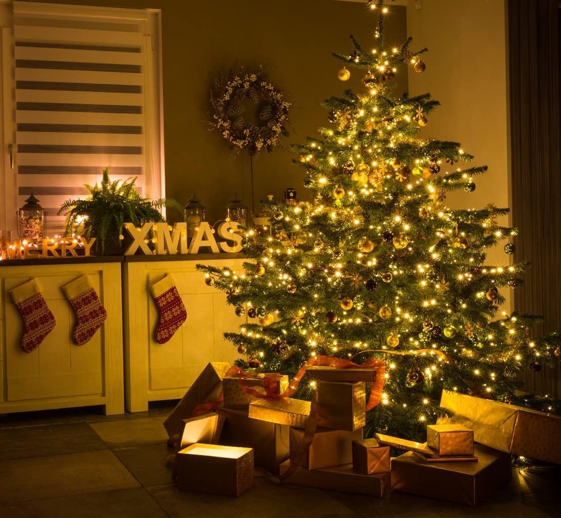 66ft Golden Christmas Decorative Mini Lights,200 LED Transparent Wire Fairy Starry String Lights Plug in,11 Lighting Modes, for Indoor Outdoor Xmas Tree Wedding Party Decoration (Yellow)