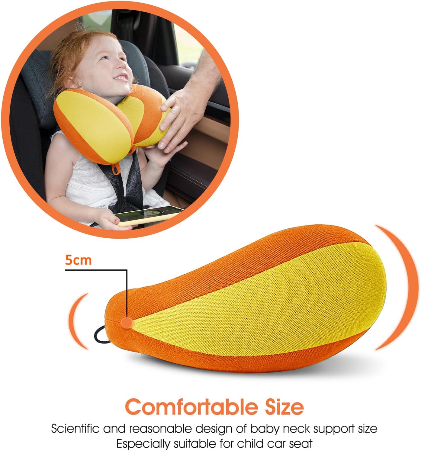 INFANZIA Kids Chin Supporting Travel Neck Pillow, Helps Support Head and Neck, Comfortably Designed for Head, Neck, and Chin Support - Gifts for Toddler/Child/Kids, Orange