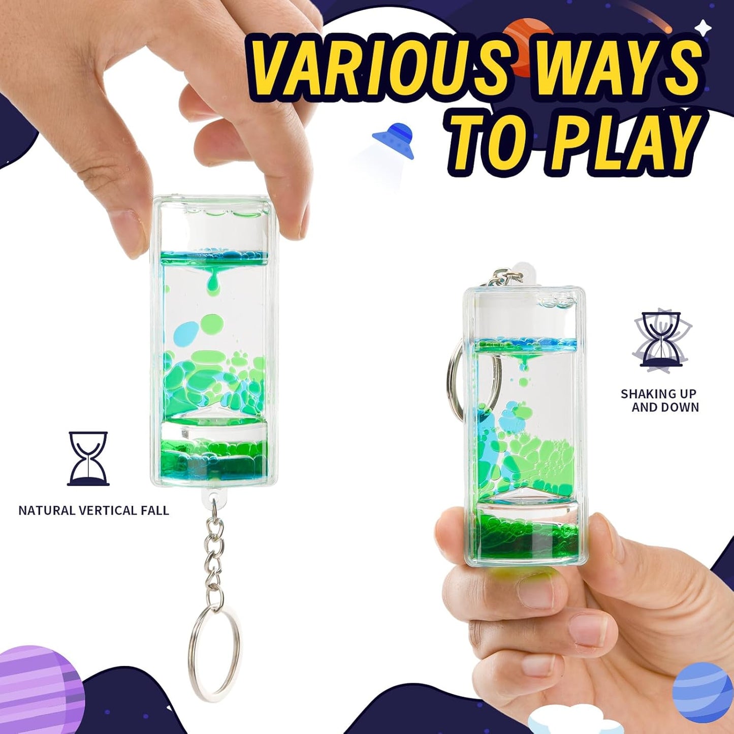 Eye-Catching Sensory Liquid Motion Bubbler Keychain Set of 4 Colorful Bubblers - Ultimate Stress Relief Toys and Fun Party Favors for Kids of All Ages