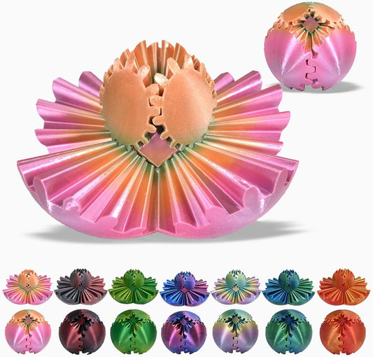 3D Printed Gear Ball, Gear Sphere Fidget Toy Stress Relif Toy for ADHD, Anxiety Relaxing Toy for Adults at Work/Study/Travel, Rainbow Color
