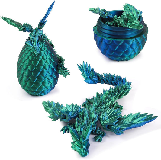 Antetek 3D Printed Dragon with Wings，3D Printed Dragon Egg，3D Printed Dragon in Egg， Movable Articulated Crystal Dragon Eggs with Dragon Inside with Wings