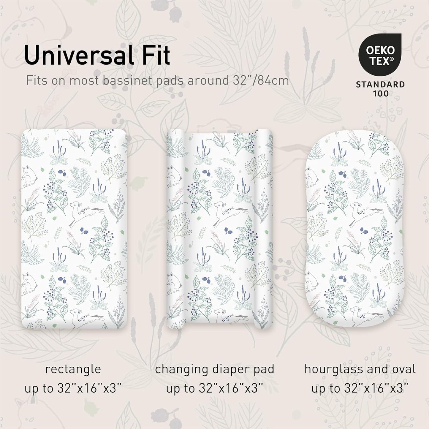 Gllquen Baby Bassinet Sheets 4 Pack, Breathable Cozy Fitted Mattress Sheet, Elastic Travel Crib Fashionable Pattern, Standard Cradle Safe Sheets for Baby Boys Girls 32"x16"(Forest Deer)