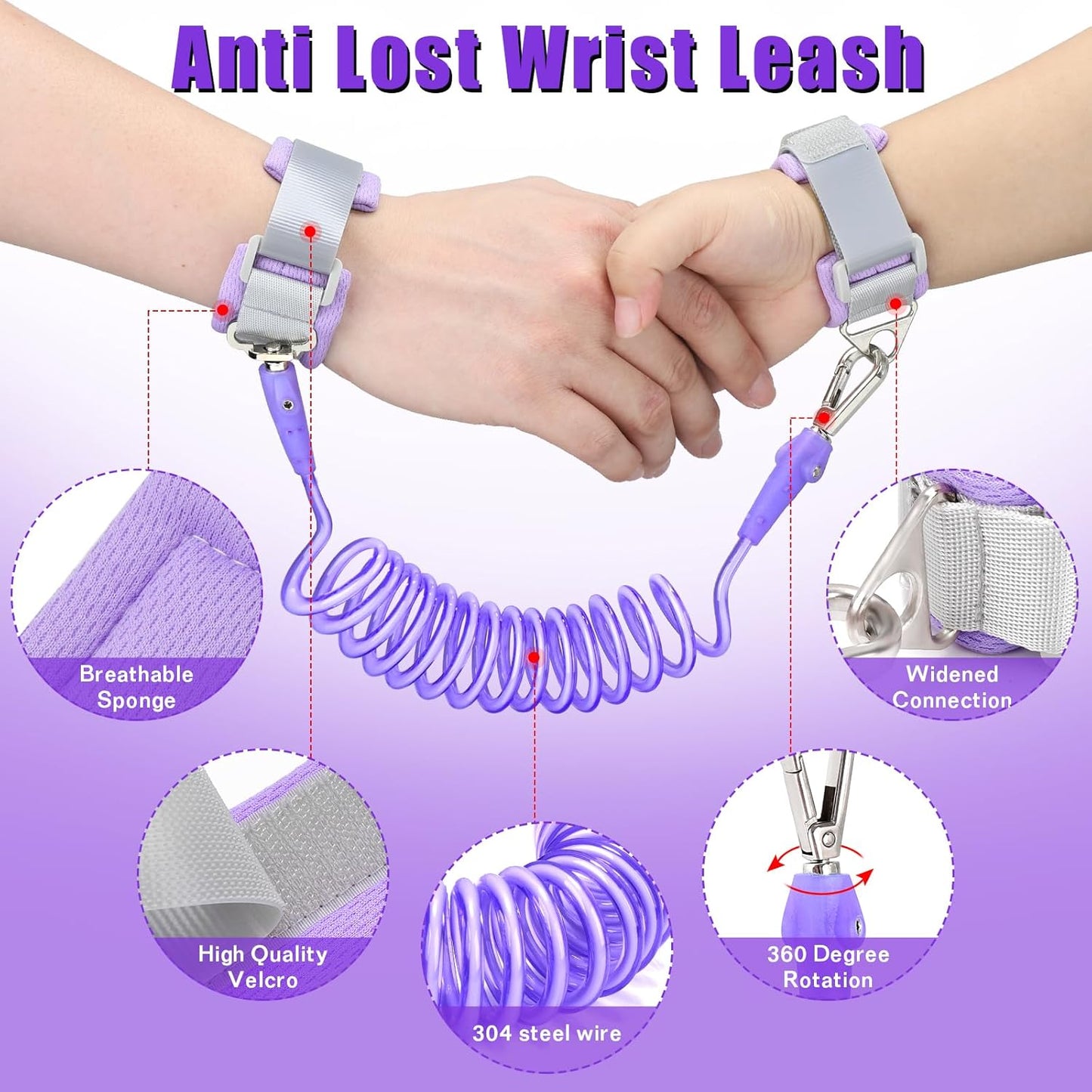 Toddler Leash-Baby Walking Safty Harness and Child Anti Lost Wrist Link for Girls/Boys Travel (Purple)