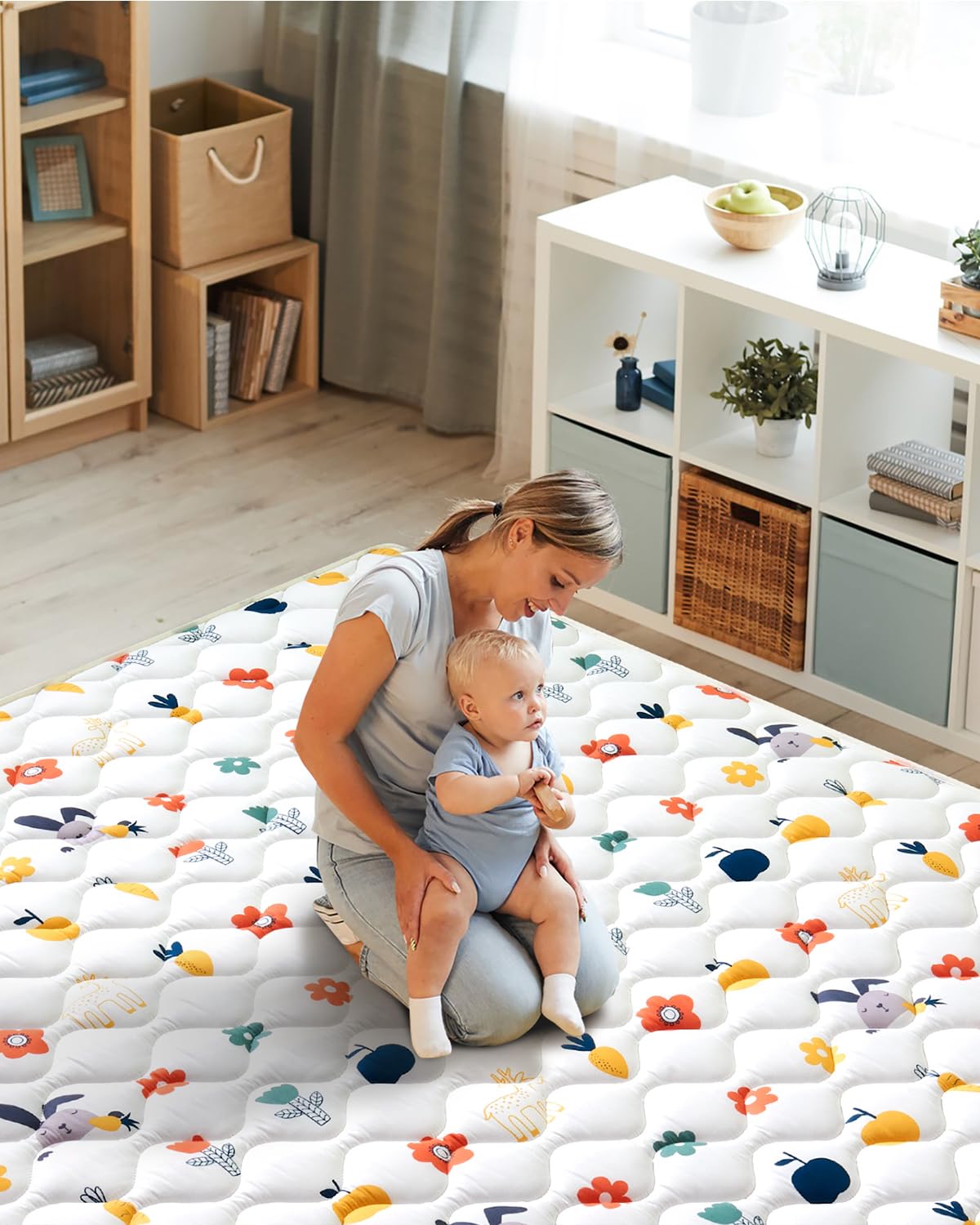 Odorless Premium Foam Baby Play Mat 79" x 63", Soft Microfiber Fabric Crawling Mat for Floor- Comfortable and Hypoallergenic, Non-Slip Cushioned Floor Playpen mat for Infants,Babies,Toddlers