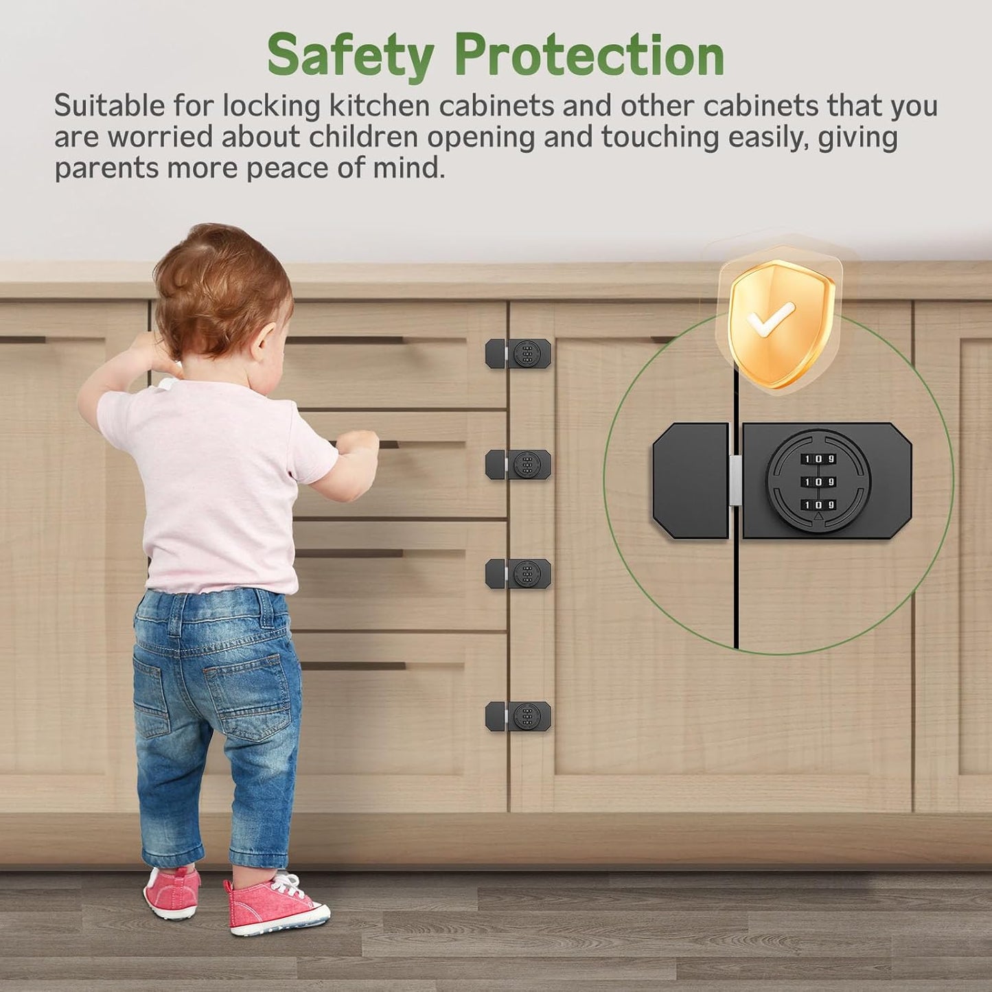 Keyless 3-Digit Combination Lock, Mechanical Stick-on Drawer Latch, Security Adhesive Cabinet Lock for Closet & Barn One-Way Doors (1, Black)