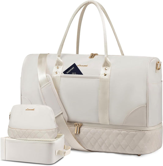 LOVEVOOK Travel Bag,Weekender Bag for Women Travel Duffle Bag with Shoe Compartment,Carry on Overnight Bag with Wet Pocket,Gym Yoga Duffel Bag,Hospital Bags for Labor and Delivery,3 Pcs Set