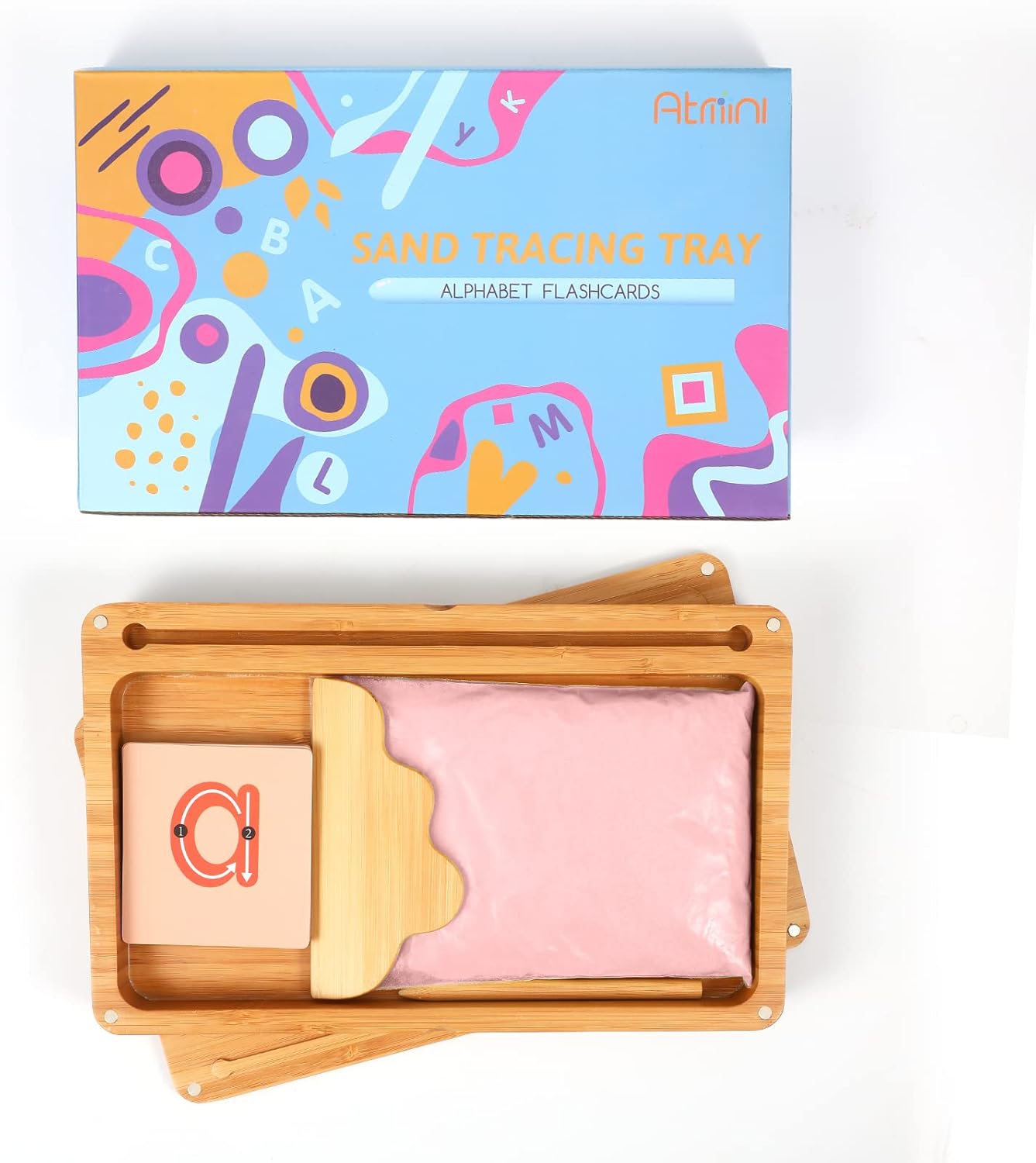 Montessori Sand Tray with Lid - Wooden Sand Tray for Kids - Pink