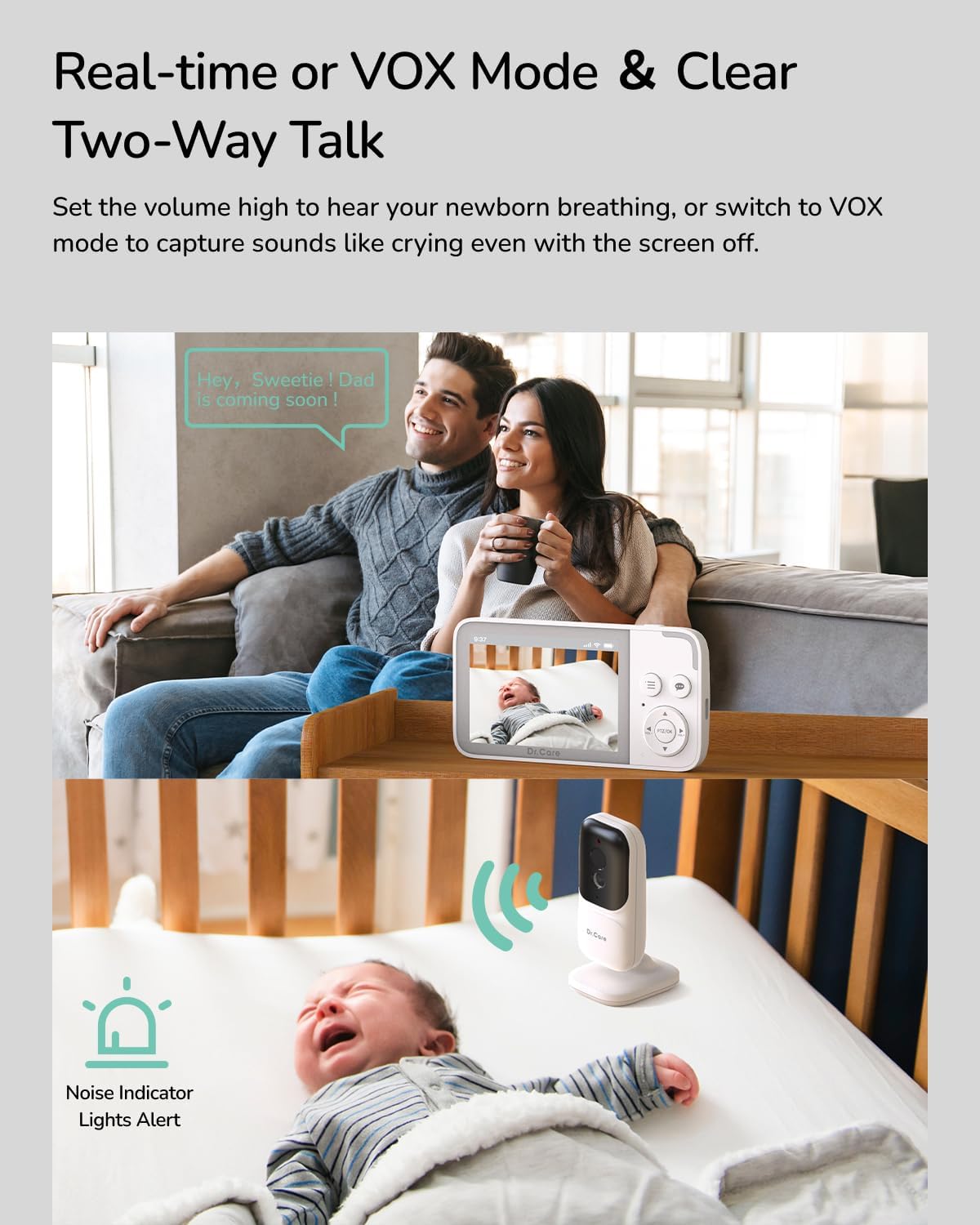 NeoView Video Baby Monitor -3.5” Screen, 2-Way Audio, Video Loop Recording, Night Vision, Real-Time/VOX Monitoring, Temperature Sensor, Lullabies, No Wi-Fi (Supports Up to 128GB)