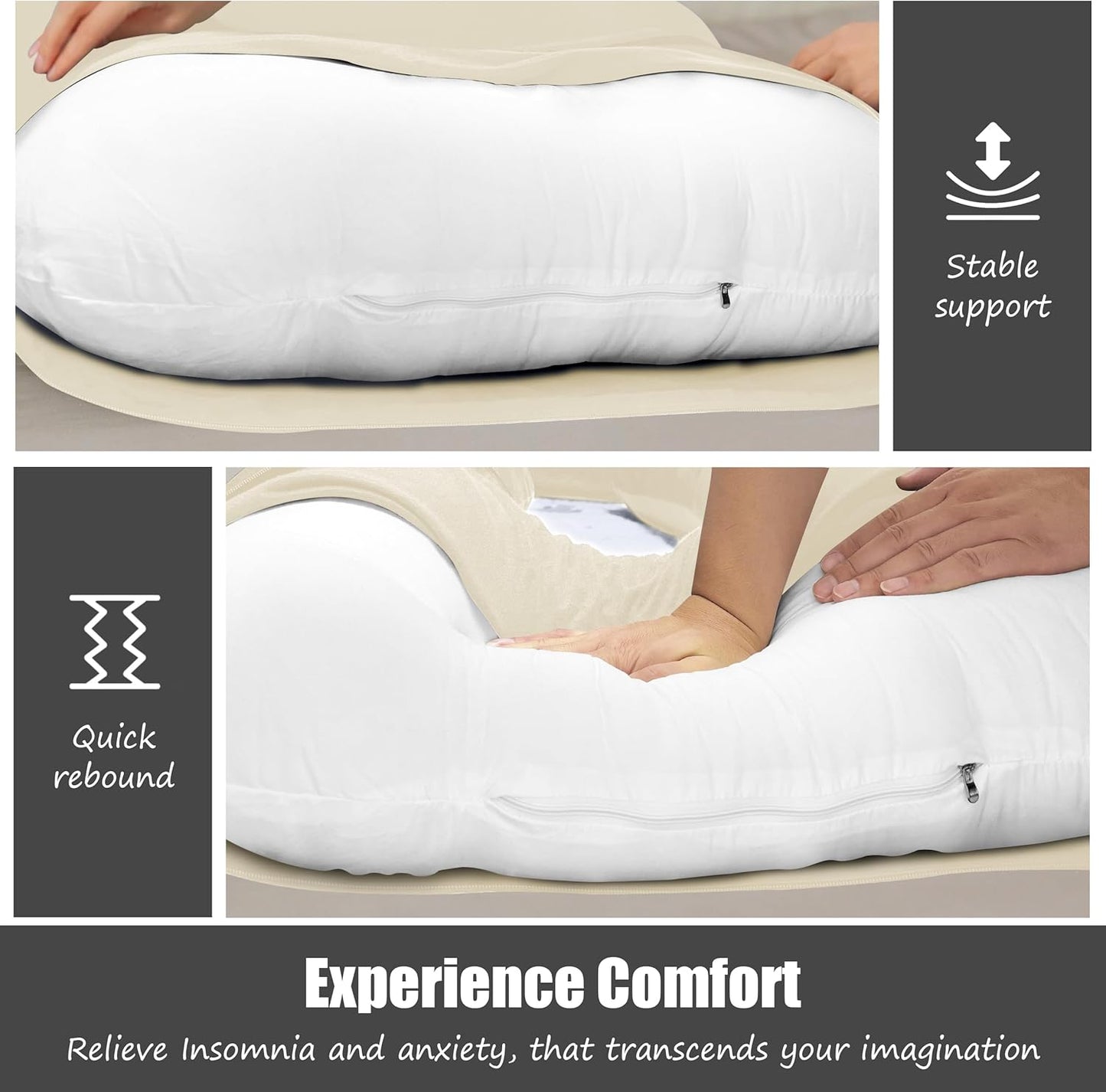 HIPHOP PANDA U-Shaped Pregnancy Pillow for Sleeping - Full Body Maternity Support Pillow with Removable Cover - Comfort for Back, HIPS, Legs, Belly - 57 Inch for Pregnant Women, Ivory
