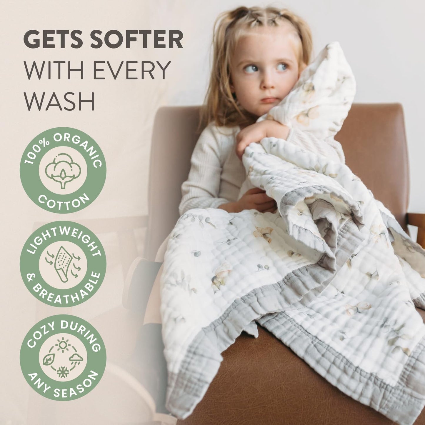 Organic Cotton Muslin Baby Blanket for Boys and Girls - Luxurious Soft Toddler Quilt for Swaddling - Gender Neutral Blankets Makes a Great Neutral Star