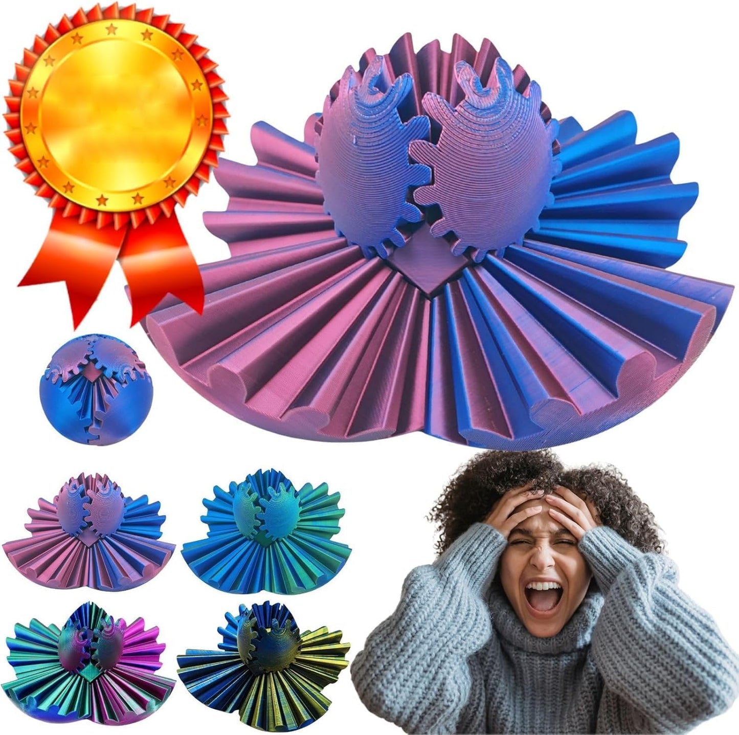 Gear Ball, Gear Sphere,3D Printed Gear Ball Fidget Toys GearSphere Desk Toy, Spin Ball or Cube Fidget Toy,Gear Toy for Stress and Anxiety Relaxing