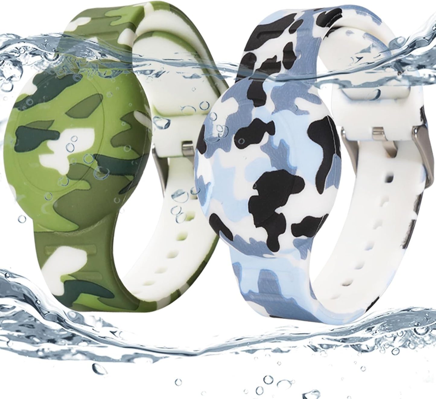 2 Pack Waterproof AirTag Bracelet for Kids, Hidden Printed Wristband for Apple Air Tag, Silicone AirTag Holder GPS Tracker Case for Band for Child Toddler, Secure Anti-Lost Protection(Camouflage)