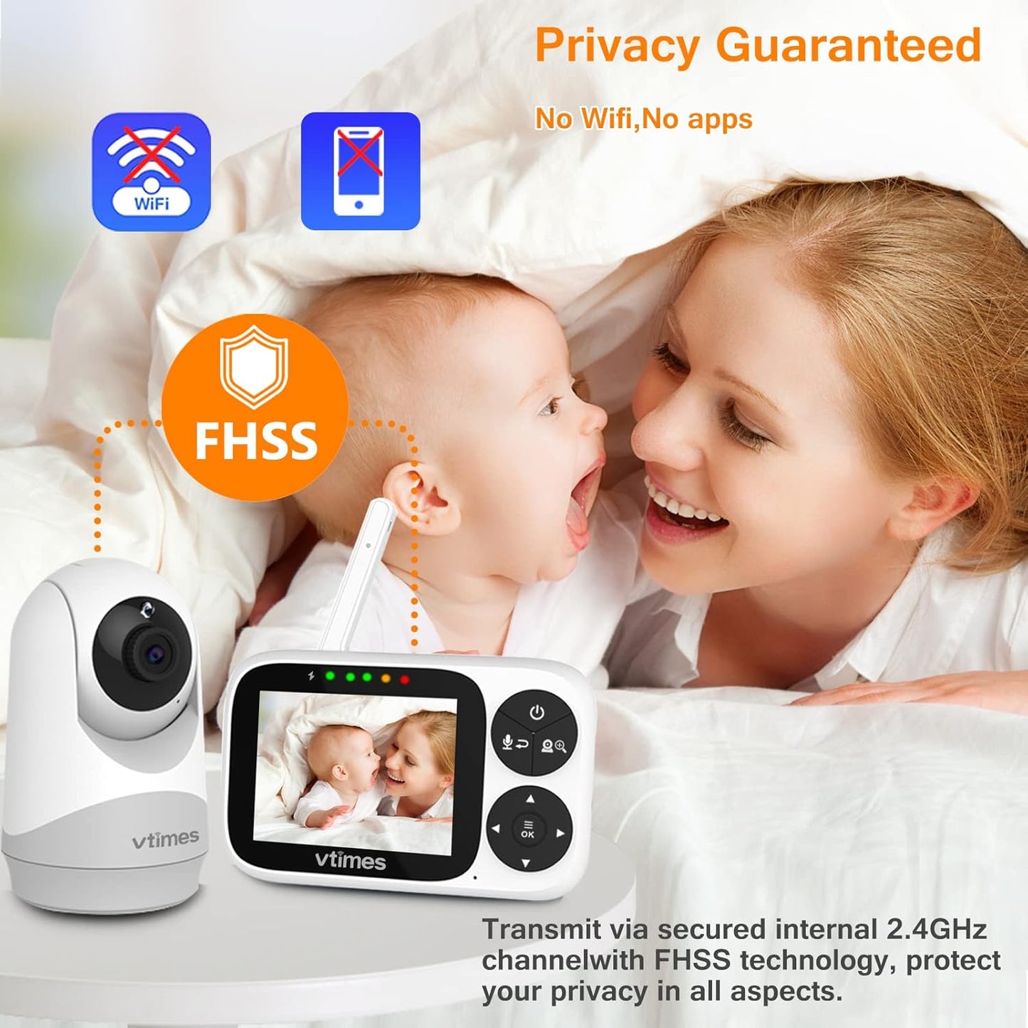 Baby Monitor with Camera and Audio, 3.2" IPS Screen Video Baby Monitor No WiFi Night Vision, Portable Baby Camera VOX Mode Pan-Tilt-Zoom Alarm and 1000ft Range, Ideal for Baby/Elderly/Pet