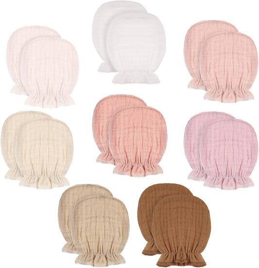 8 Pairs Newborn Baby Muslin Mittens 0-6 Months No Scratch Elastic Wrist Soft Breathable Gloves Bulk Cotton for Infant
