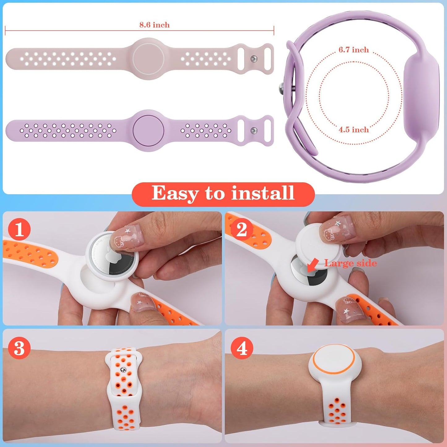 Waterproof Bracelets Compatible with AirTag for Kids, 2 Packs Silicone Holder with Hidden Cover Design Wristband Compatible with AirTag for Child, Breathable GPS Tracker Holder for Kids PWP