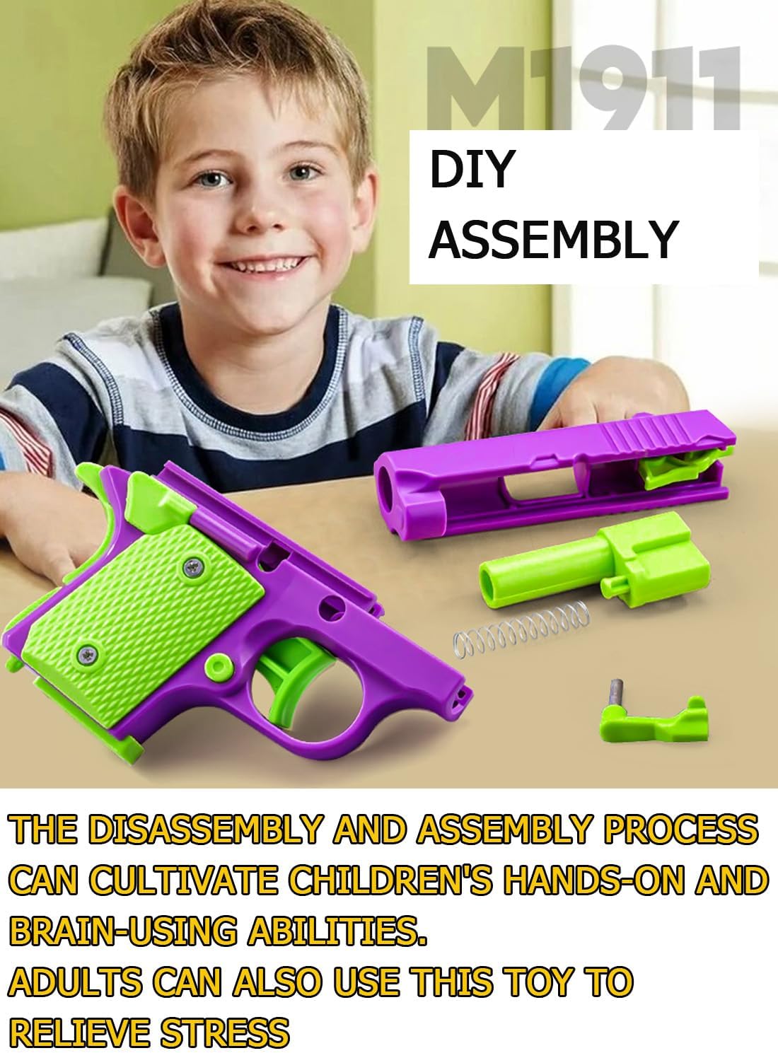 Fidget Gun Toy, Fidget Blaster Gun 1911 Titan Stress Shot ADHD Gun, 3D Printed Stress Anxiety Relief Pistol Toys