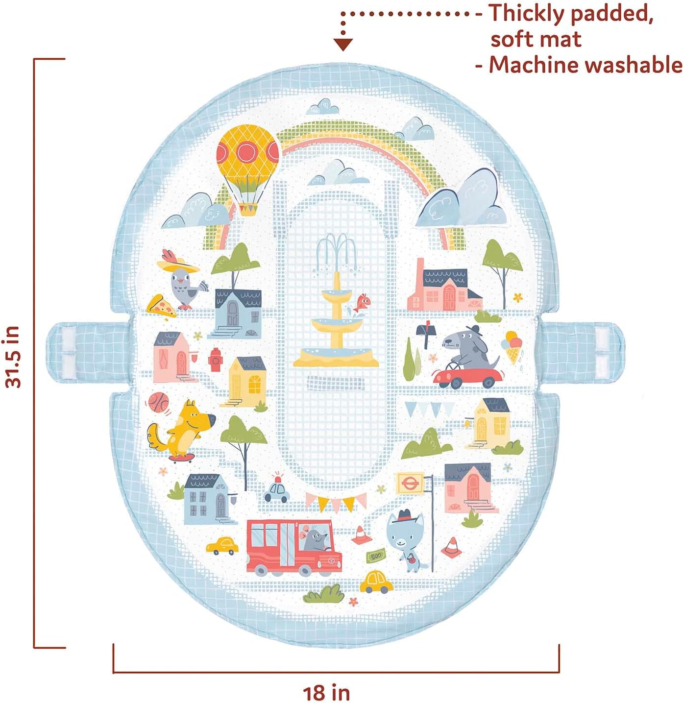 Yookidoo Baby Gym Urban Lay to Sit-Up Playmat. 3-in-1 Newborns Activity Center with Tummy Time Toys, Pillow & Infant Miror. 0-12 Month