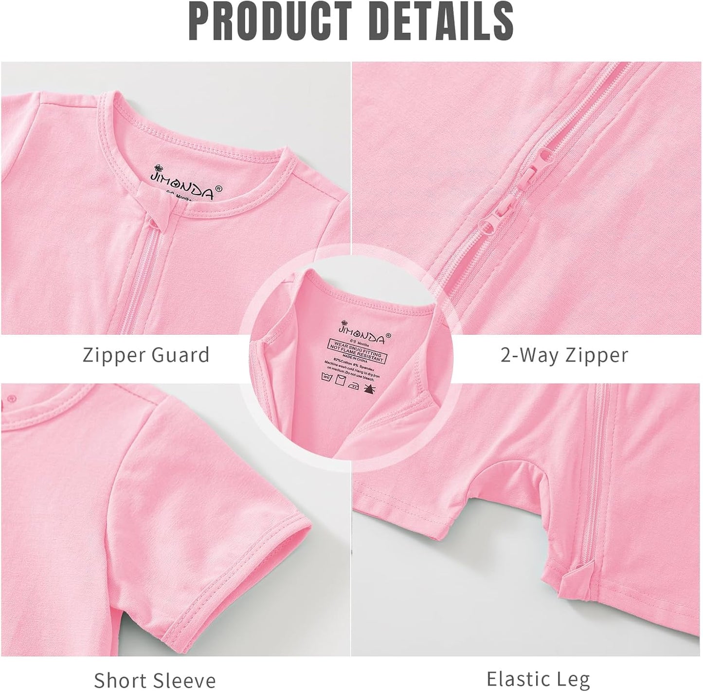 Jimonda Baby Rompers Cotton Baby Boys Baby Girls Short Sleeve Sleepers Pjs Two Way Zipper One-piece Neutral Sleep and Play